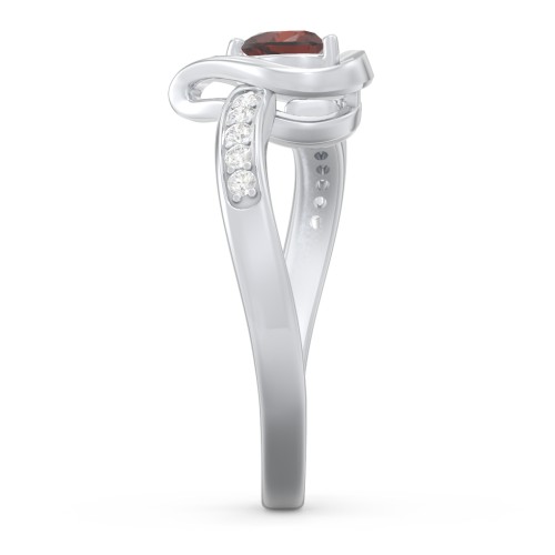 Falling For You Accented Heart Ring – Sterling Silver with Garnet and White Premium Zirconia