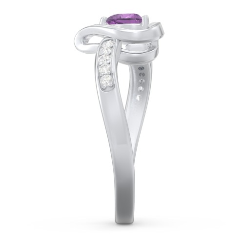 Falling For You Accented Heart Ring – Sterling Silver with Amethyst and White Premium Zirconia