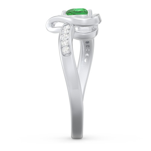 Falling For You Accented Heart Ring – Sterling Silver with Emerald and White Premium Zirconia