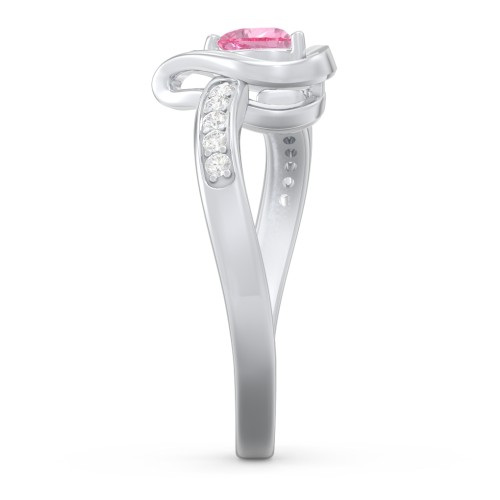 Falling For You Accented Heart Ring – Sterling Silver with Pink Tourmaline and White Premium Zirconia
