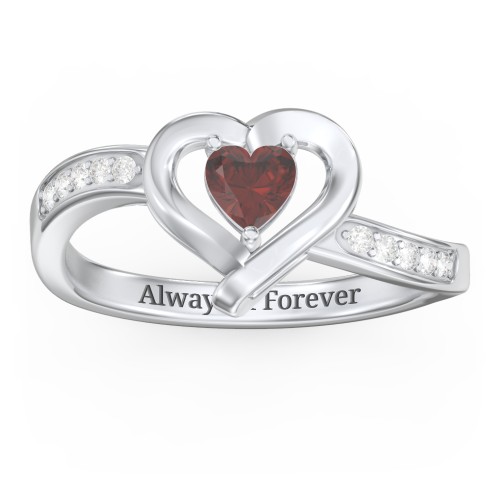 Falling For You Accented Heart Ring – Sterling Silver with Garnet and White Premium Zirconia