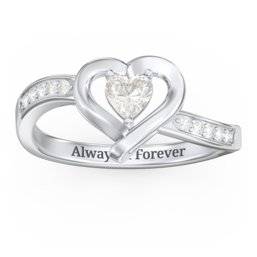 Falling For You Accented Heart Ring – Sterling Silver with Cubic Zirconia and White Premium Zirconia