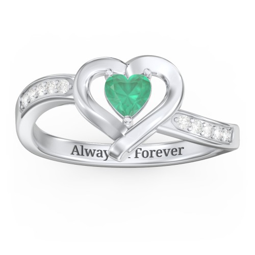 Falling For You Accented Heart Ring – Sterling Silver with Emerald and White Premium Zirconia