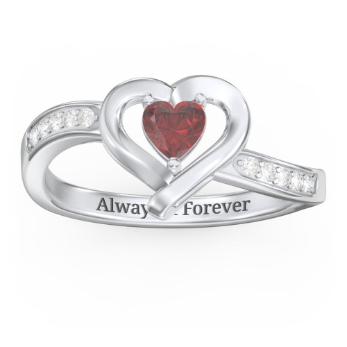 Falling For You Accented Heart Ring – Sterling Silver with Garnet and White Premium Zirconia