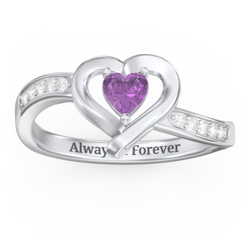 Falling For You Accented Heart Ring – Sterling Silver with Amethyst and White Premium Zirconia