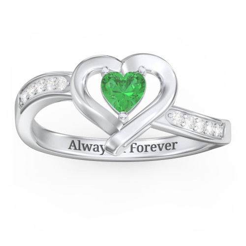 Falling For You Accented Heart Ring – Sterling Silver with Emerald and White Premium Zirconia