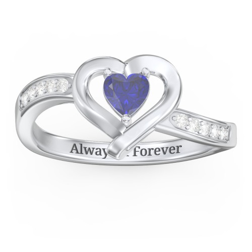 Falling For You Accented Heart Ring – Sterling Silver with Blue Sapphire and White Premium Zirconia