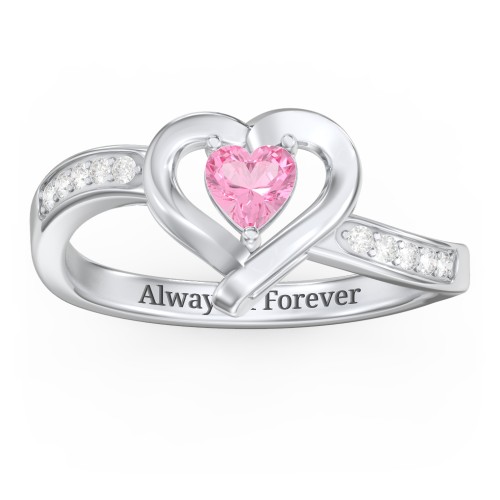 Falling For You Accented Heart Ring – Sterling Silver with Pink Tourmaline and White Premium Zirconia
