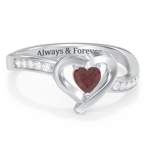 Falling For You Accented Heart Ring – Sterling Silver with Garnet and White Premium Zirconia