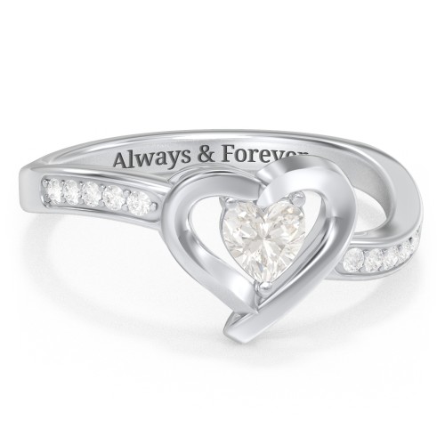 Falling For You Accented Heart Ring – Sterling Silver with Cubic Zirconia and White Premium Zirconia