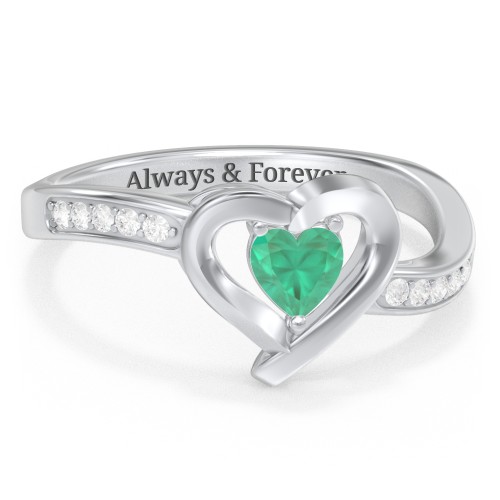Falling For You Accented Heart Ring – Sterling Silver with Emerald and White Premium Zirconia