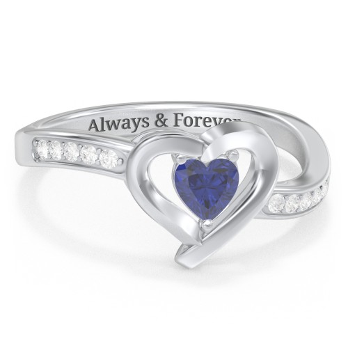 Falling For You Accented Heart Ring – Sterling Silver with Blue Sapphire and White Premium Zirconia