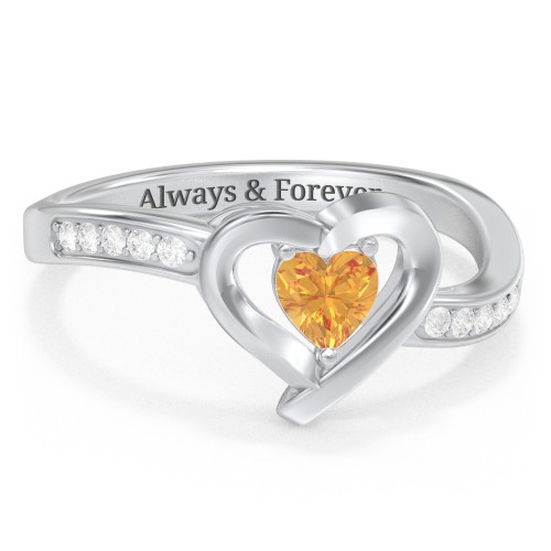 Falling For You Accented Heart Ring – Sterling Silver with Citrine and White Premium Zirconia