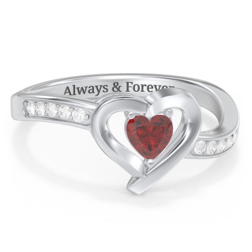 Falling For You Accented Heart Ring – Sterling Silver with Garnet and White Premium Zirconia