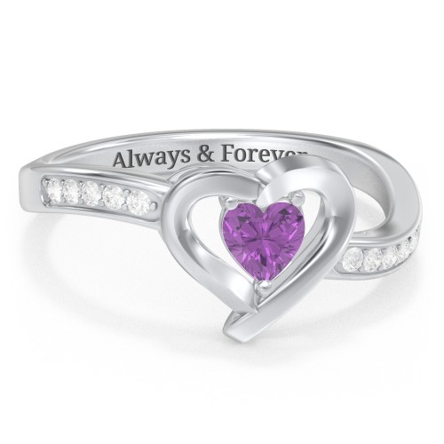 Falling For You Accented Heart Ring – Sterling Silver with Amethyst and White Premium Zirconia