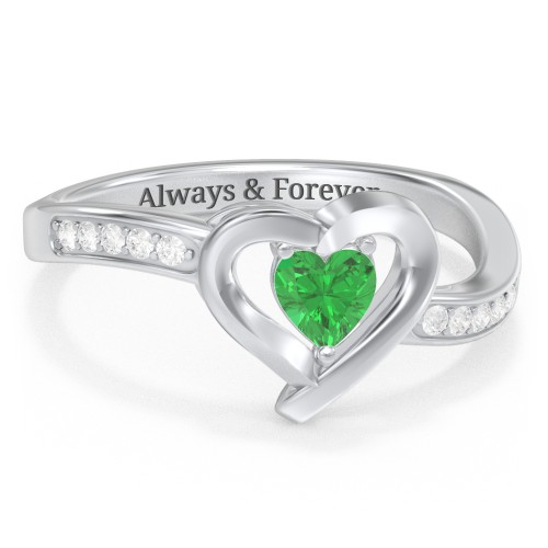 Falling For You Accented Heart Ring – Sterling Silver with Emerald and White Premium Zirconia