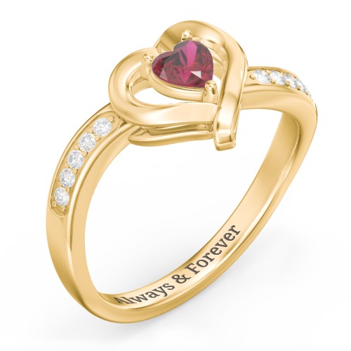 Falling For You Accented Heart Ring – 10K Yellow Gold with Ruby and White Premium Zirconia