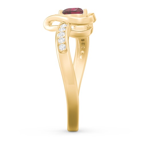 Falling For You Accented Heart Ring – 10K Yellow Gold with Ruby and White Premium Zirconia