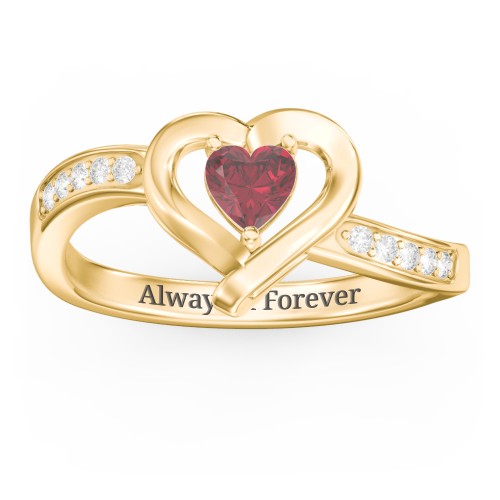 Falling For You Accented Heart Ring – 10K Yellow Gold with Ruby and White Premium Zirconia