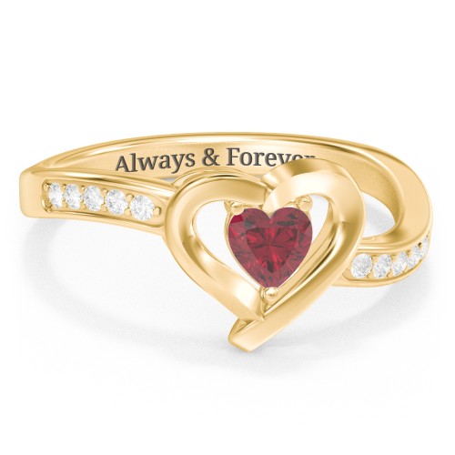 Falling For You Accented Heart Ring – 10K Yellow Gold with Ruby and White Premium Zirconia
