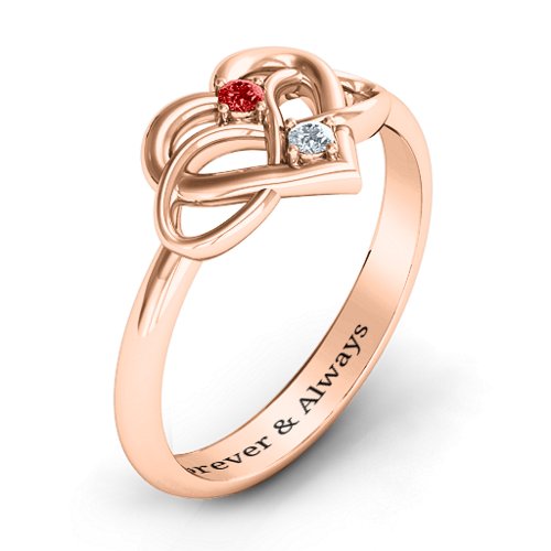 Together Forever Two-Stone Ring – 10K Rose Gold with Garnet and Cubic Zirconia