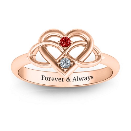 Together Forever Two-Stone Ring – 10K Rose Gold with Garnet and Cubic Zirconia