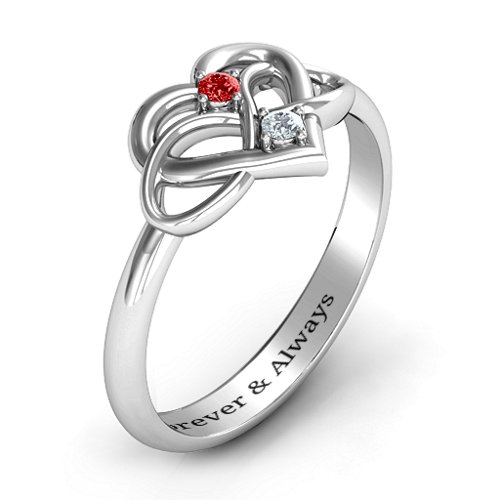 Together Forever Two-Stone Ring – Sterling Silver with Garnet and Cubic Zirconia
