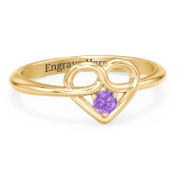 Forget Me Knot Heart Infinity Ring in 18K Gold Plated Silver with Amethyst