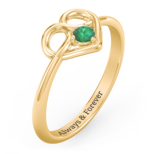Forget Me Knot Heart Infinity Ring – 18K Gold Plated Silver with Emerald