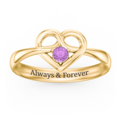 Forget Me Knot Heart Infinity Ring – 18K Gold Plated Silver with Amethyst