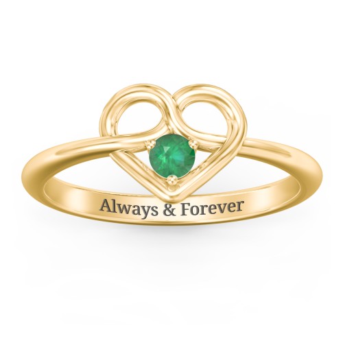 Forget Me Knot Heart Infinity Ring – 18K Gold Plated Silver with Emerald