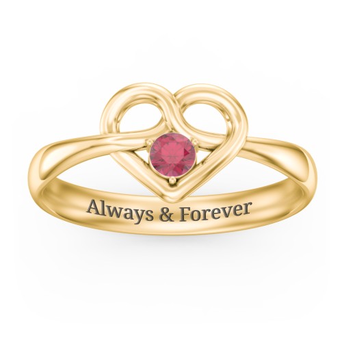 Forget Me Knot Heart Infinity Ring – 18K Gold Plated Silver with Ruby