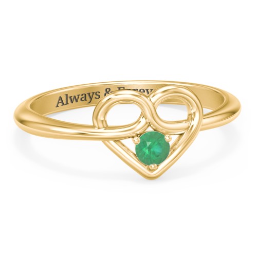 Forget Me Knot Heart Infinity Ring – 18K Gold Plated Silver with Emerald