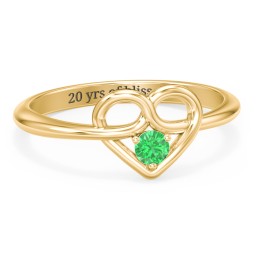 Forget Me Knot Heart Infinity Ring in 18K Gold Plated Silver with Emerald