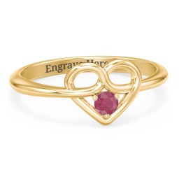 Forget Me Knot Heart Infinity Ring in 18K Gold Plated Silver with Ruby