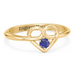 Forget Me Knot Heart Infinity Ring in 18K Gold Plated Silver with Blue Sapphire