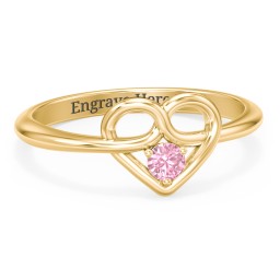 Forget Me Knot Heart Infinity Ring in 18K Gold Plated Silver with Pink Tourmaline