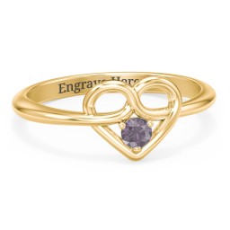 Forget Me Knot Heart Infinity Ring in 18K Gold Plated Silver with Alexandrite