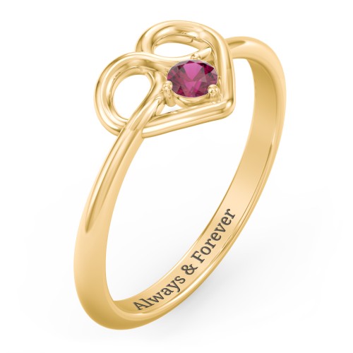 Forget Me Knot Heart Infinity Ring – 18K Gold Plated Silver with Ruby