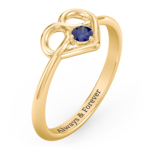 Forget Me Knot Heart Infinity Ring – 18K Gold Plated Silver with Blue Sapphire