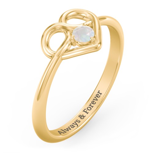 Forget Me Knot Heart Infinity Ring – 18K Gold Plated Silver with Opal