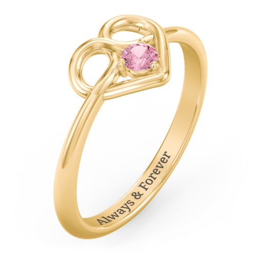Forget Me Knot Heart Infinity Ring – 18K Gold Plated Silver with Pink Tourmaline