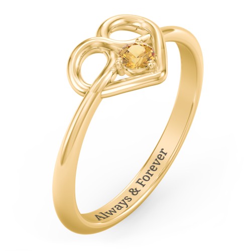 Forget Me Knot Heart Infinity Ring – 18K Gold Plated Silver with Citrine