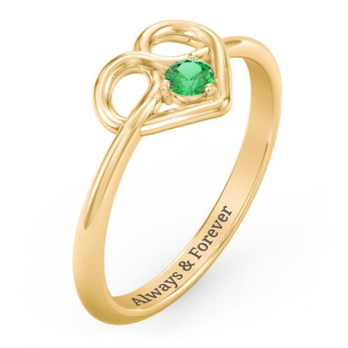 Forget Me Knot Heart Infinity Ring – 18K Gold Plated Silver with Emerald