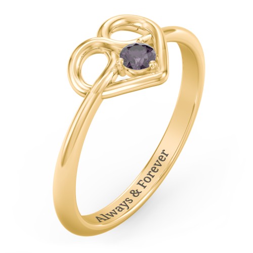 Forget Me Knot Heart Infinity Ring – 18K Gold Plated Silver with Alexandrite