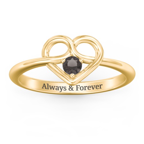 Forget Me Knot Heart Infinity Ring – 18K Gold Plated Silver with Smokey Quartz