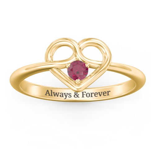 Forget Me Knot Heart Infinity Ring – 18K Gold Plated Silver with Ruby