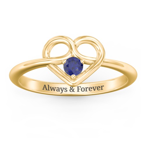 Forget Me Knot Heart Infinity Ring – 18K Gold Plated Silver with Blue Sapphire