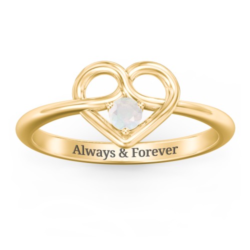 Forget Me Knot Heart Infinity Ring – 18K Gold Plated Silver with Opal