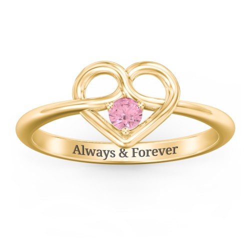 Forget Me Knot Heart Infinity Ring – 18K Gold Plated Silver with Pink Tourmaline